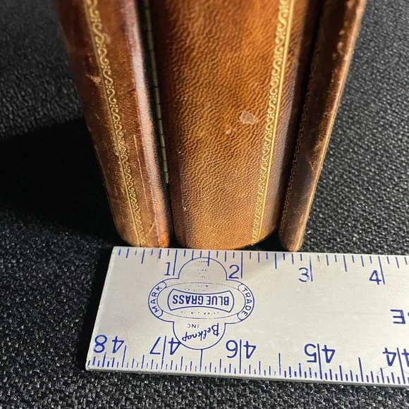 VTG Italian leather bound hinged gilded wooden casket box